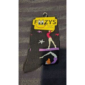 Foozy's Black Gymnastics Themed Crew Socks Size 9-11